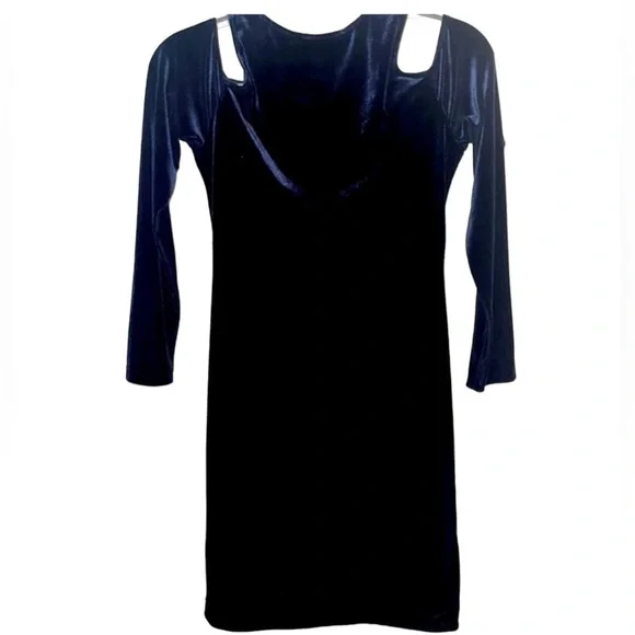 Aqua Velvet Cold Shoulder Dress in Navy Blue Size Large - Picture 2 of 4